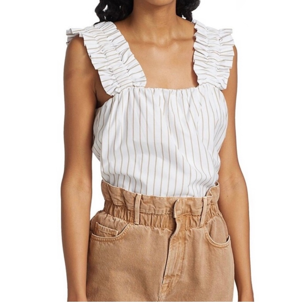 FRAME STRIPED RUFFLE STRAP COTTON TOP - Picture 1 of 11